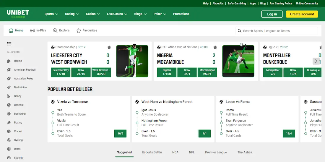 Unibet Sports Betting Screenshot
